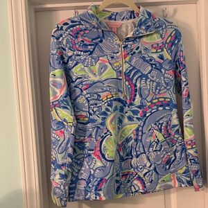 Lilly Pulitzer Blue Multicolor Printed Half-Zip Pullover Jacket